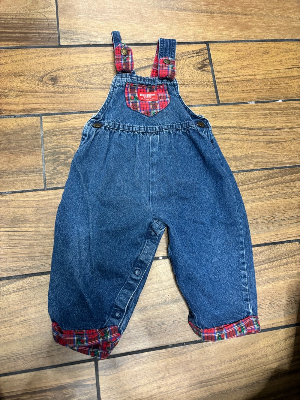 Vintage Kids Overalls OshKosh Size 24mo 80s Rose Plaid Trim Back Bow Made USA